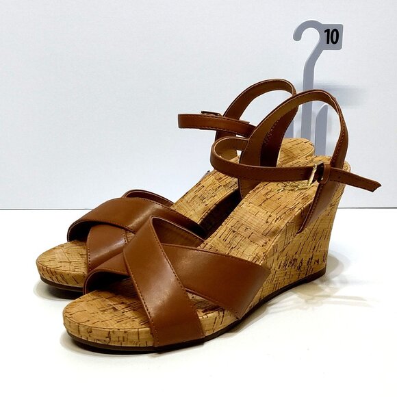 Aerosoles Strappy Cork High Espadrille Wedge Sandal Adjustable Block Heel Sz 10 - Picture 1 of 9
